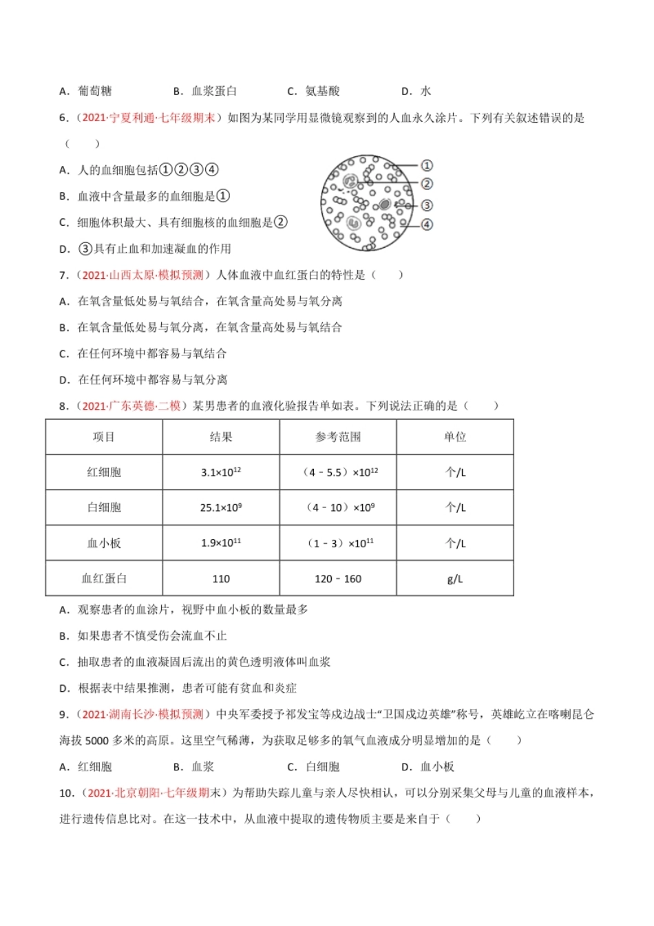 第04单元人体内物质的运输（B卷·提升能力）（原卷版）.pdf_第2页