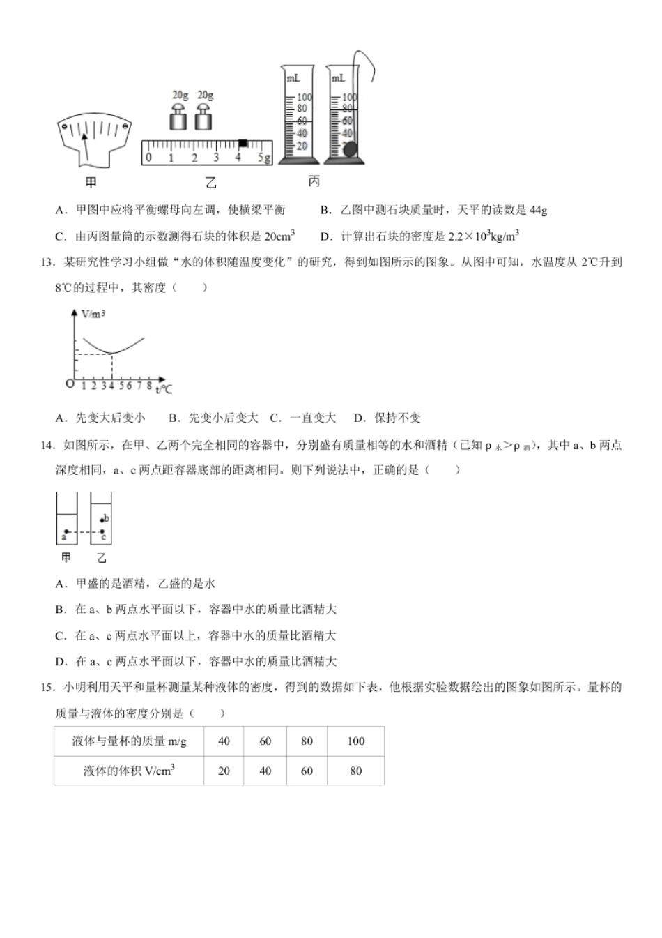 第六章质量与密度（提分小卷）（原卷版）.pdf_第3页