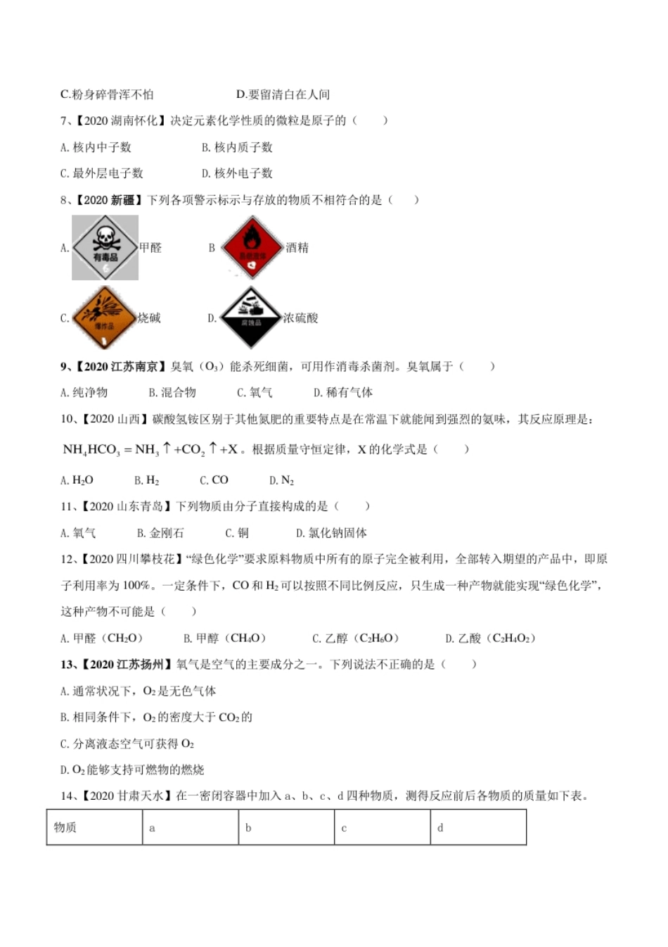 人教版化学九年级上期末模拟卷（一）-九年级化学上册同步单元AB卷（人教版）(原卷版).pdf_第2页