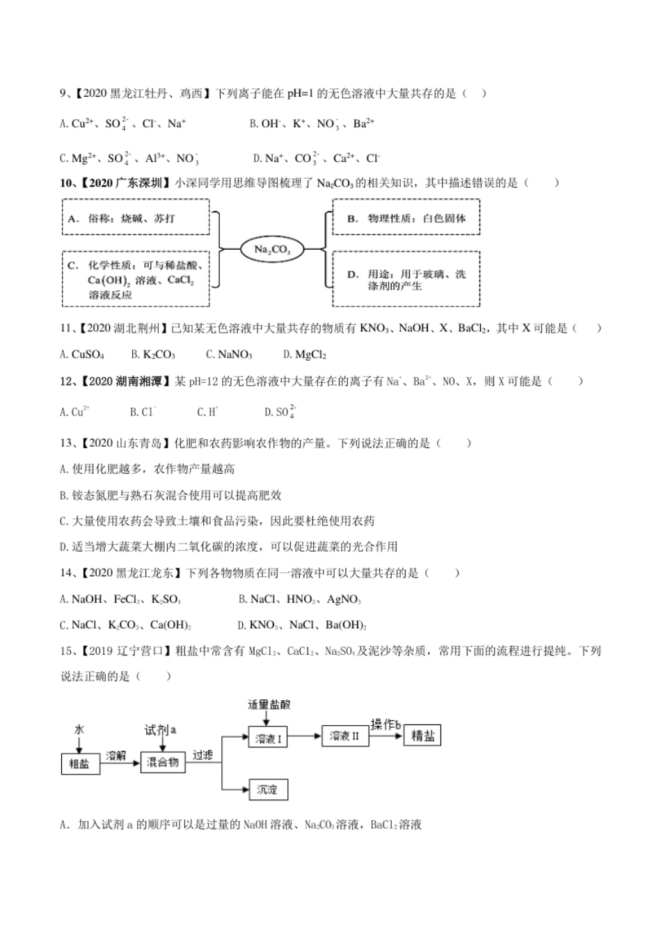 第十一单元盐化肥单元测试卷（B卷提升篇）（原卷版）-九年级化学下册同步单元AB卷（人教版）.pdf_第2页