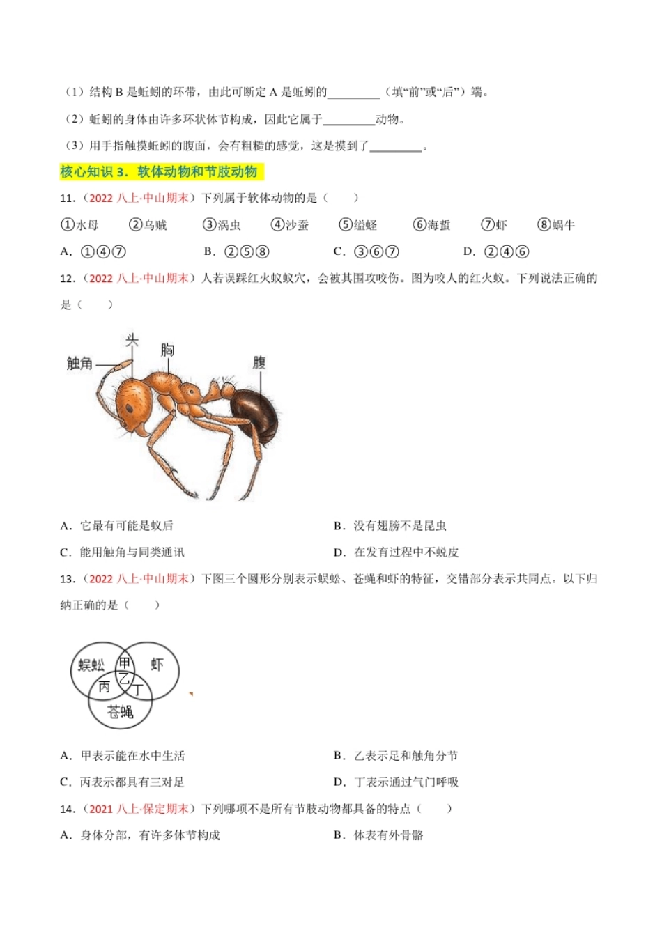 第一章动物的主要类群（A卷·知识通关练）（原卷版）.pdf_第3页