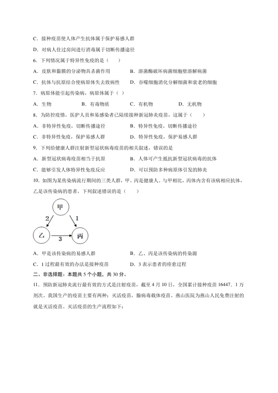 第四单元传染病和免疫（提分小卷）-【单元测试】2021-2022学年八年级生物下册尖子生选拔卷（人教版）（原卷版）.pdf_第2页