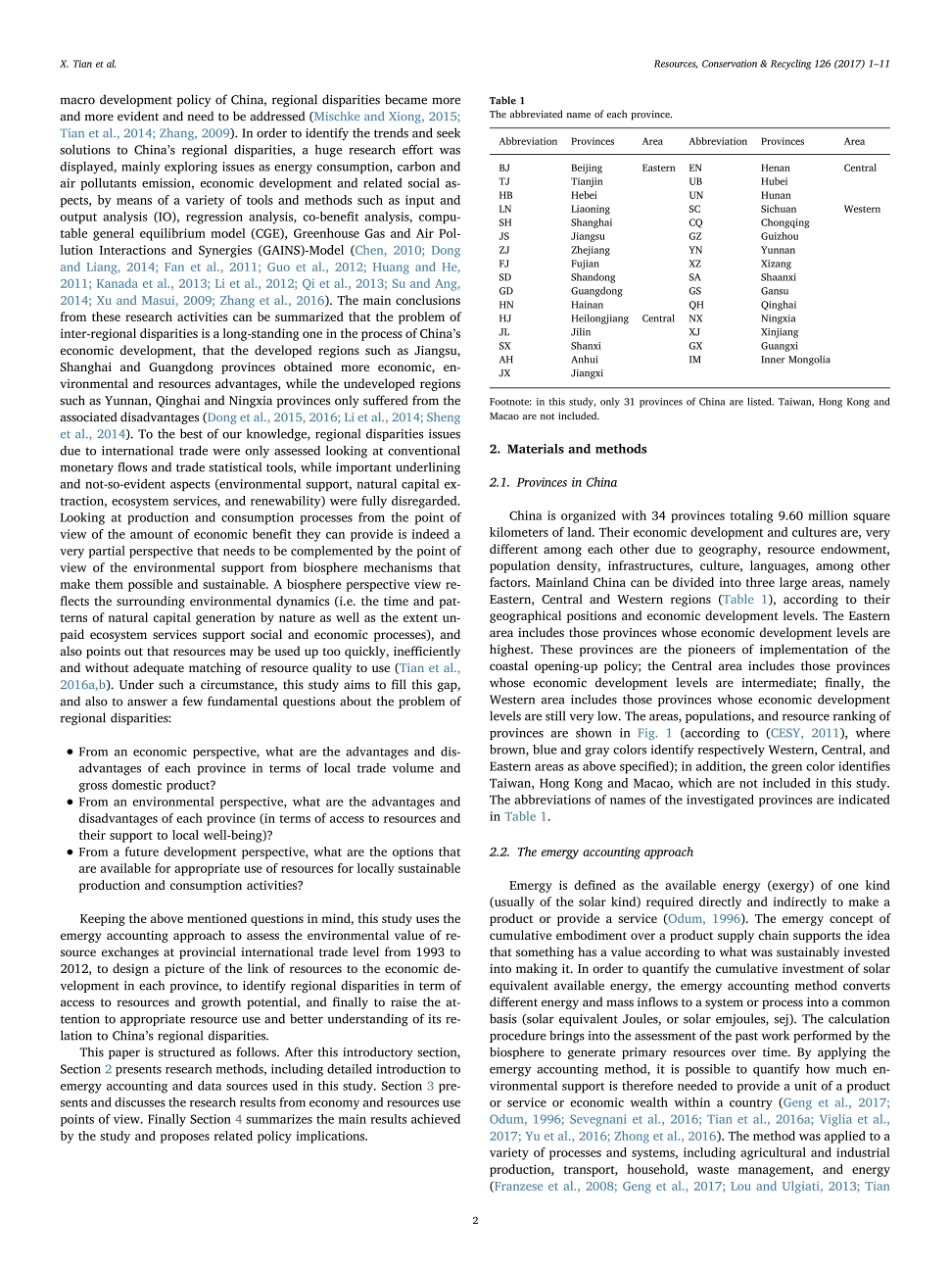 Regional disparities in the Chinese economy. An emergy evaluation of provincial international trade_Xu Tian.pdf_第2页