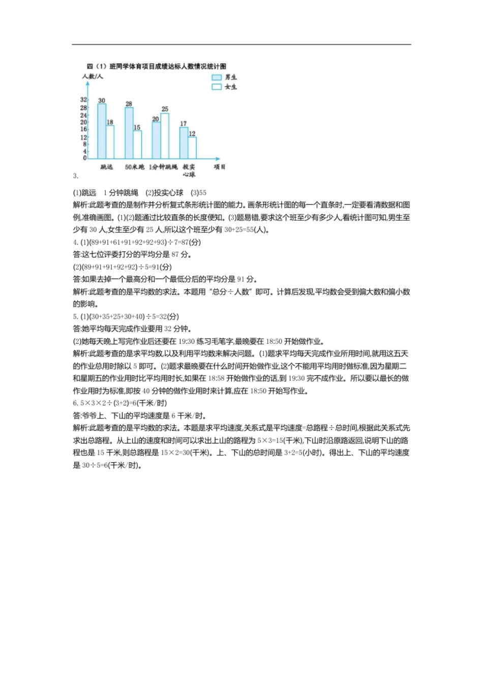 小学四年级人教版四年级数学下册单元测试卷（含答案）-第8单元平均数与条形统计图：第八单元检测2.pdf_第3页