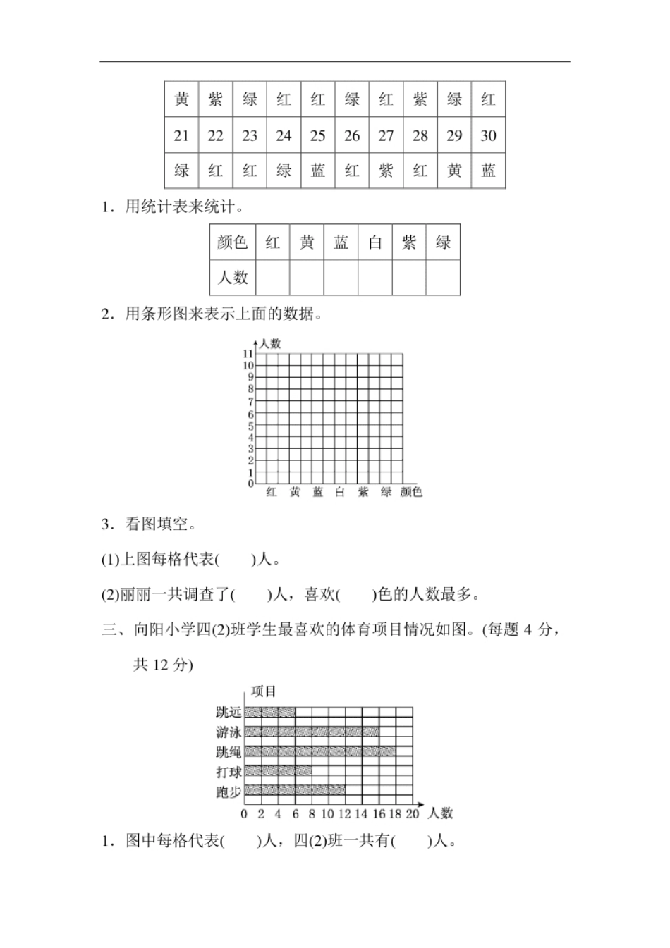 小学四年级人教版四年级数学上册单元测试试卷-第7单元-条形统计图＋答案-第七单元过关检测卷(1).pdf_第2页