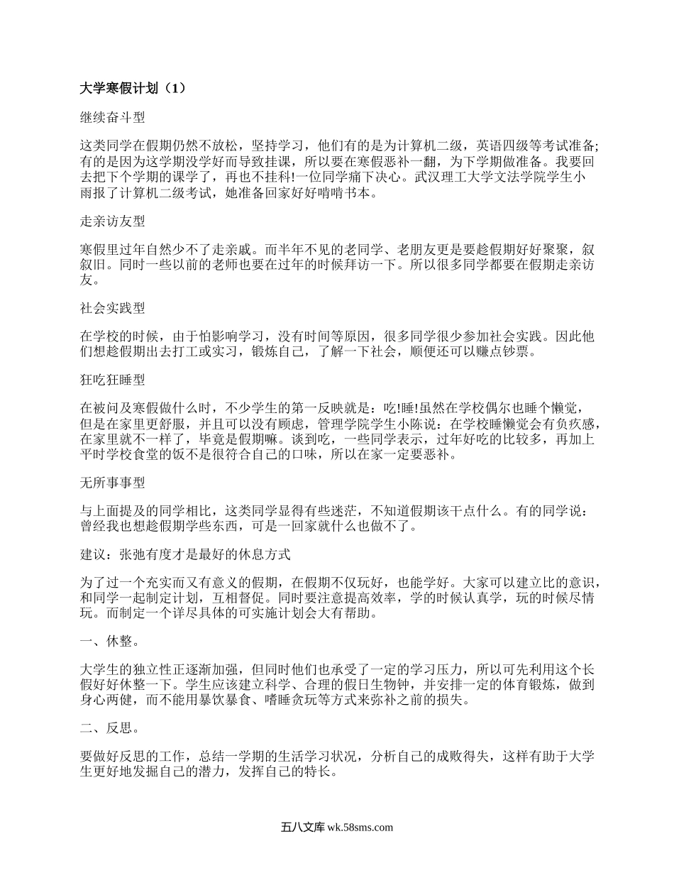 大学寒假计划（精选19篇）.docx_第1页