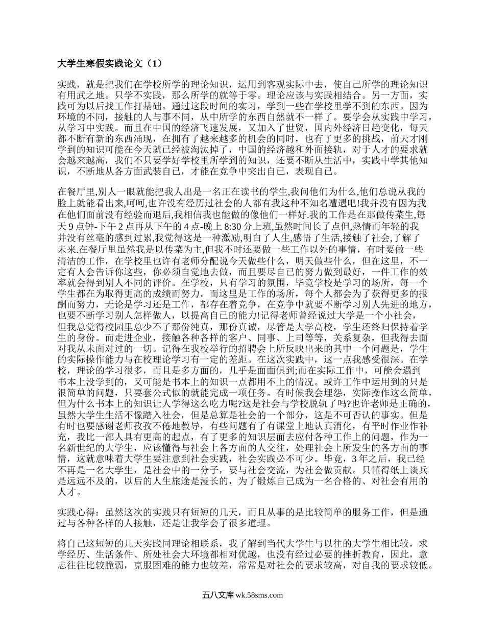 大学生寒假实践论文（集锦10篇）.docx_第1页