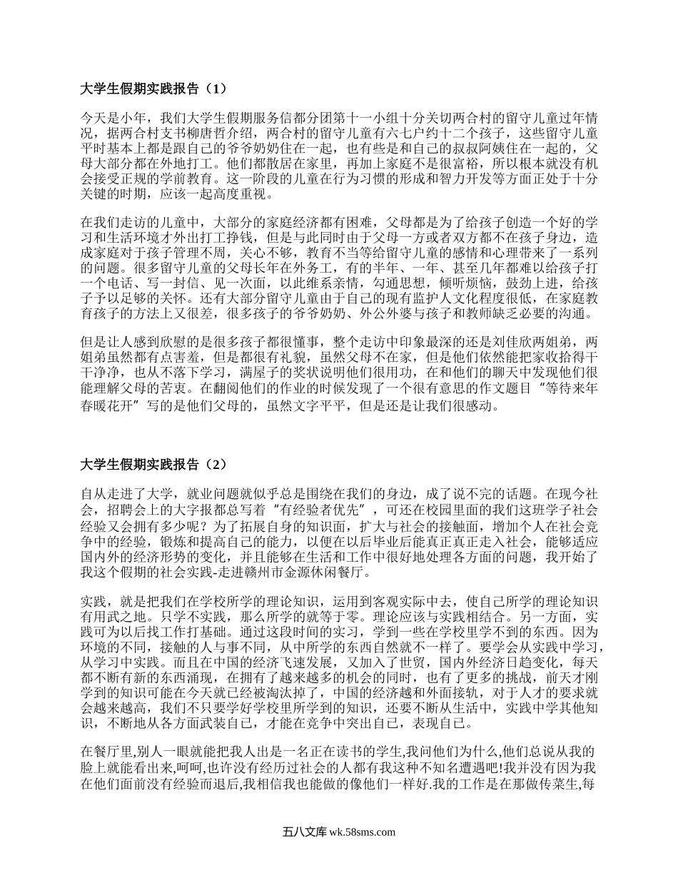 大学生假期实践报告（必备16篇）.docx_第1页