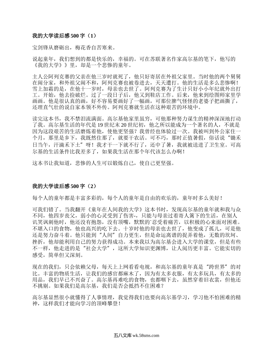 我的大学读后感500字（实用19篇）.docx_第1页