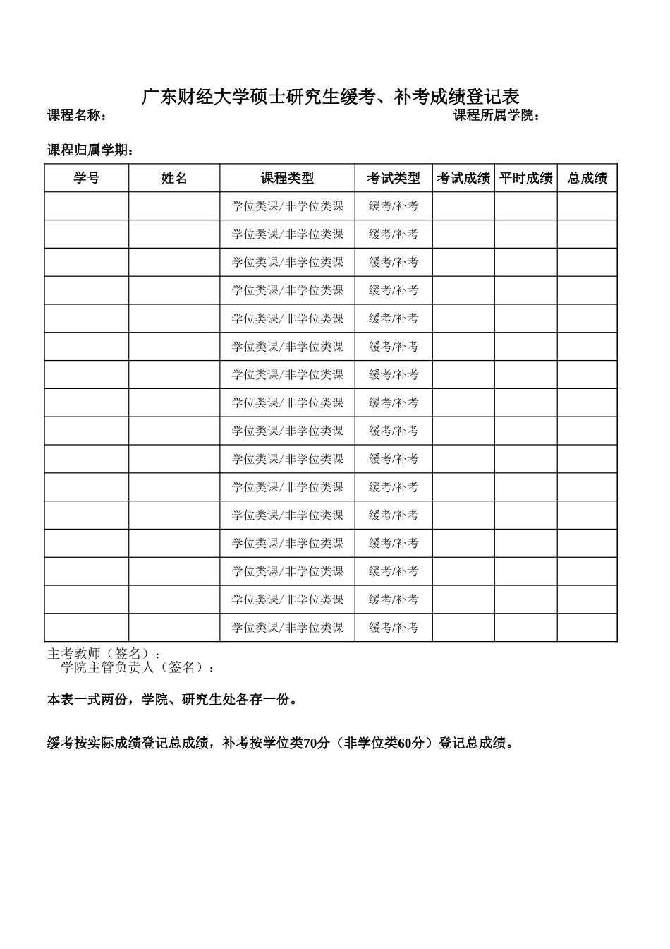 广东财经大学硕士研究生缓考、补考成绩登记表.xls_第1页