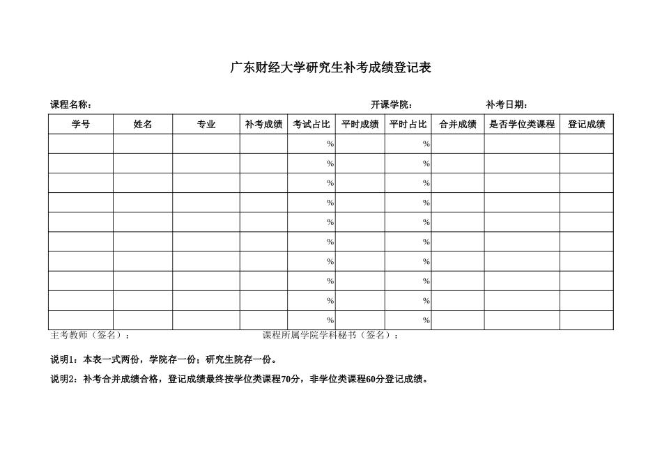 广东财经大学研究生补考成绩登记表.xls_第1页