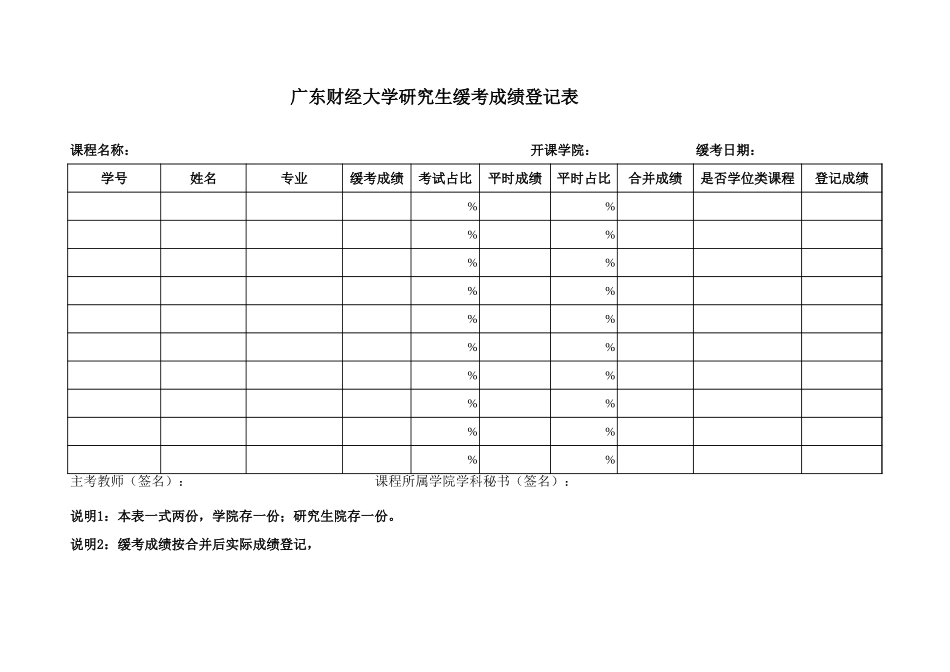广东财经大学研究生缓考成绩登记表.xls_第1页