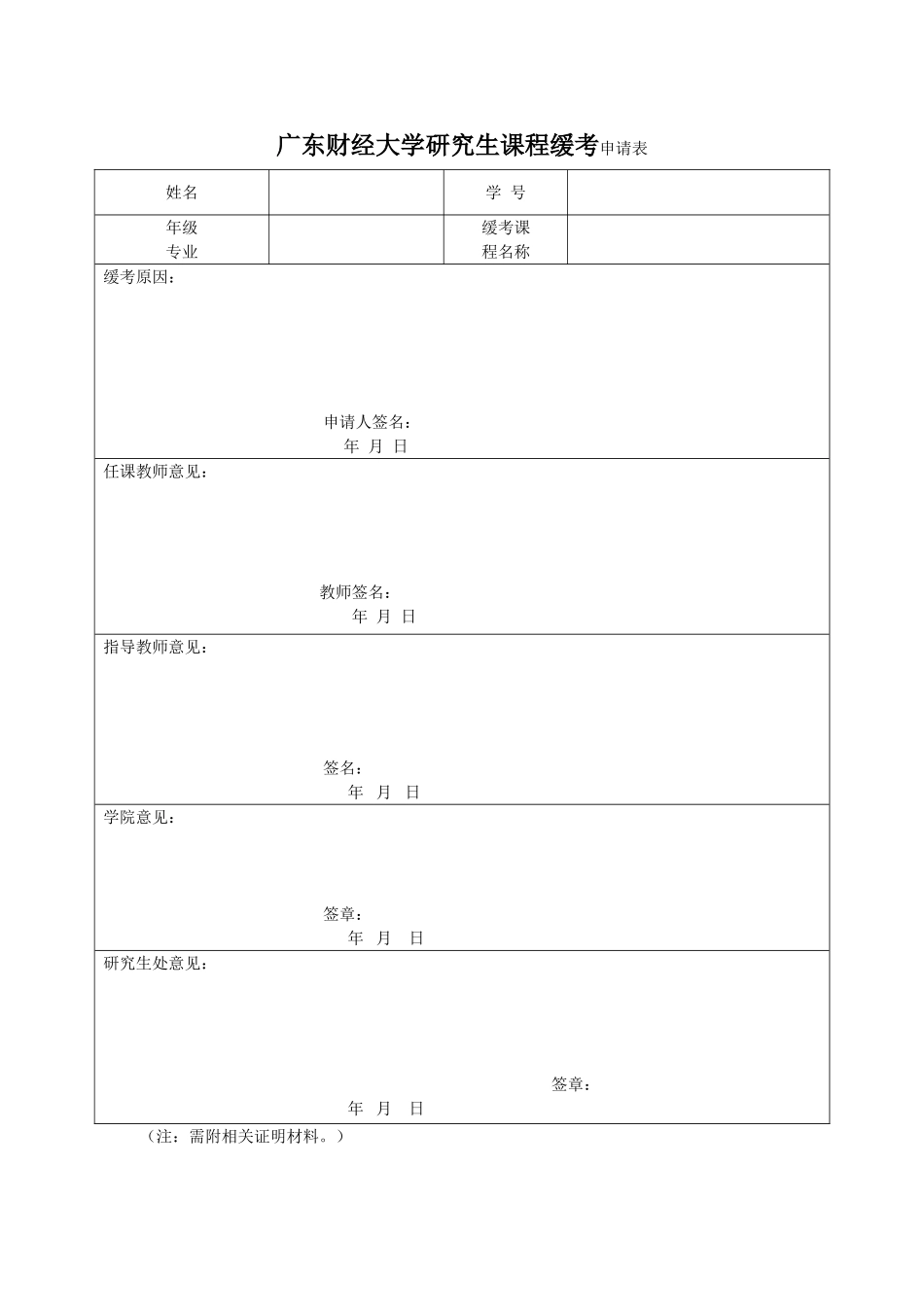 广东财经大学研究生课程缓考申请表.doc_第1页