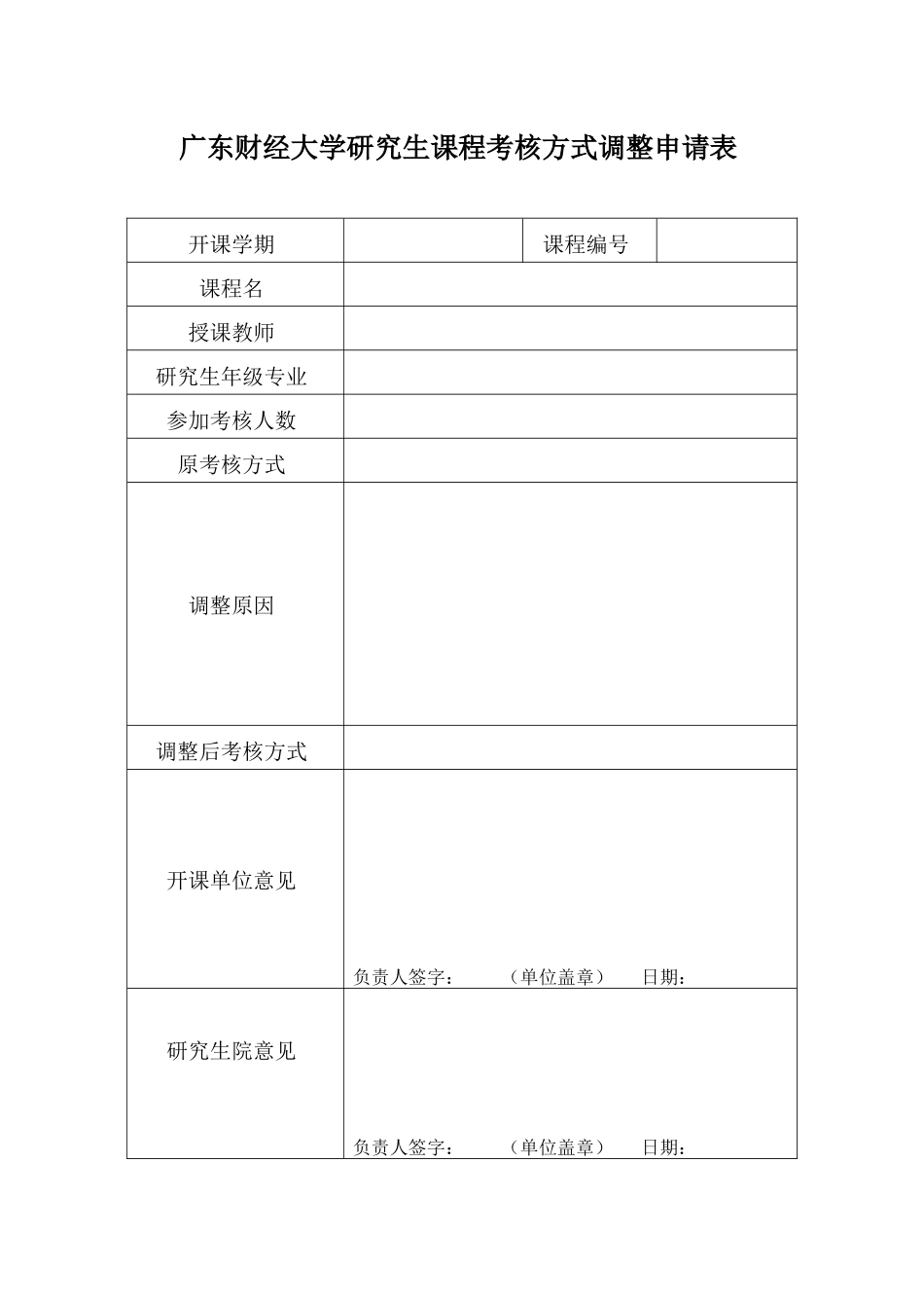 广东财经大学研究生课程考核方式调整申请表.docx_第1页