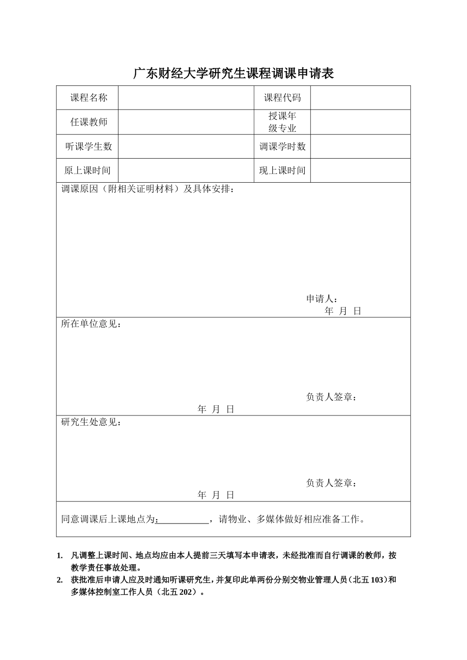 广东财经大学研究生课程调课申请表.doc_第1页