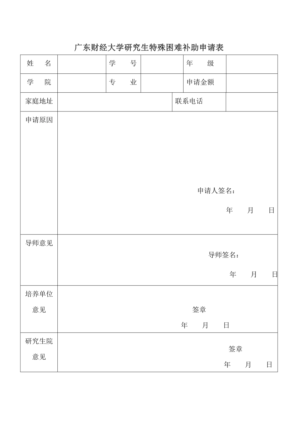 广东财经大学研究生特殊困难补助申请表.docx_第1页