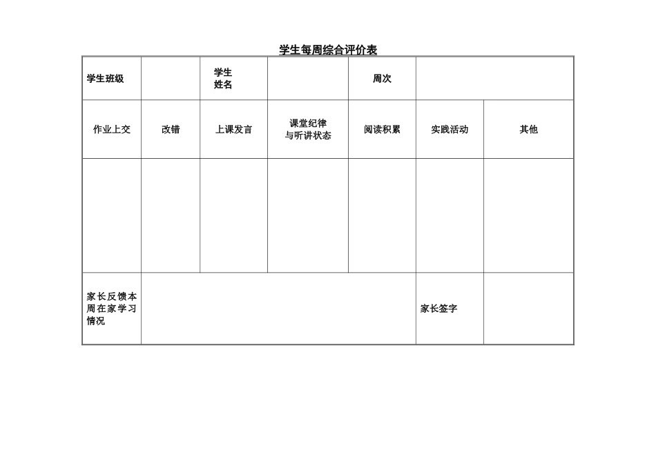 14.学生每周评价表.doc_第1页