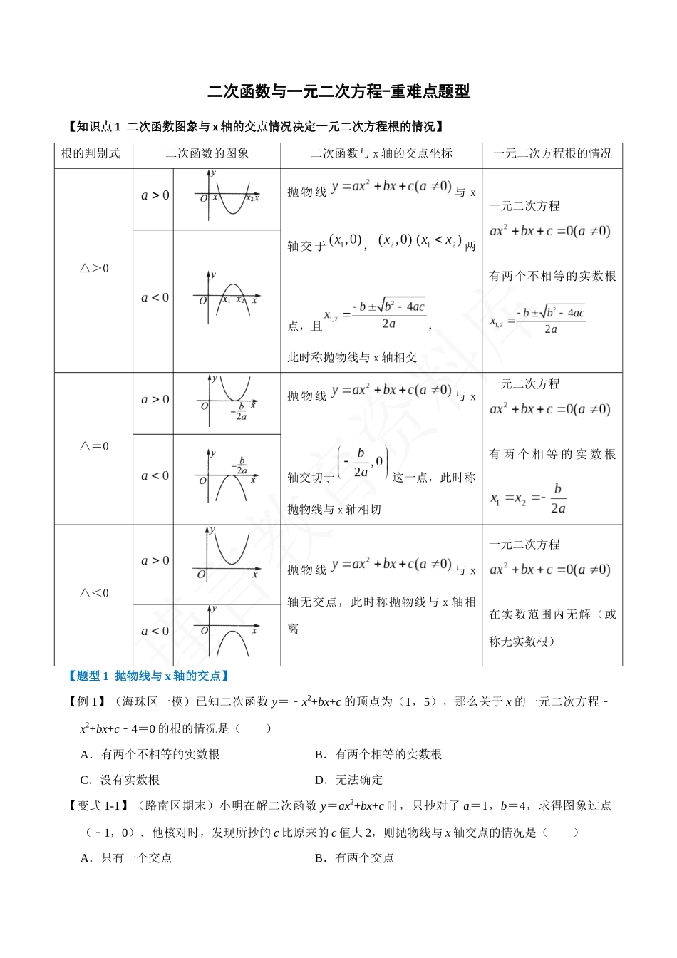 22-二次函数与一元二次方程-重难点题型.docx_第1页