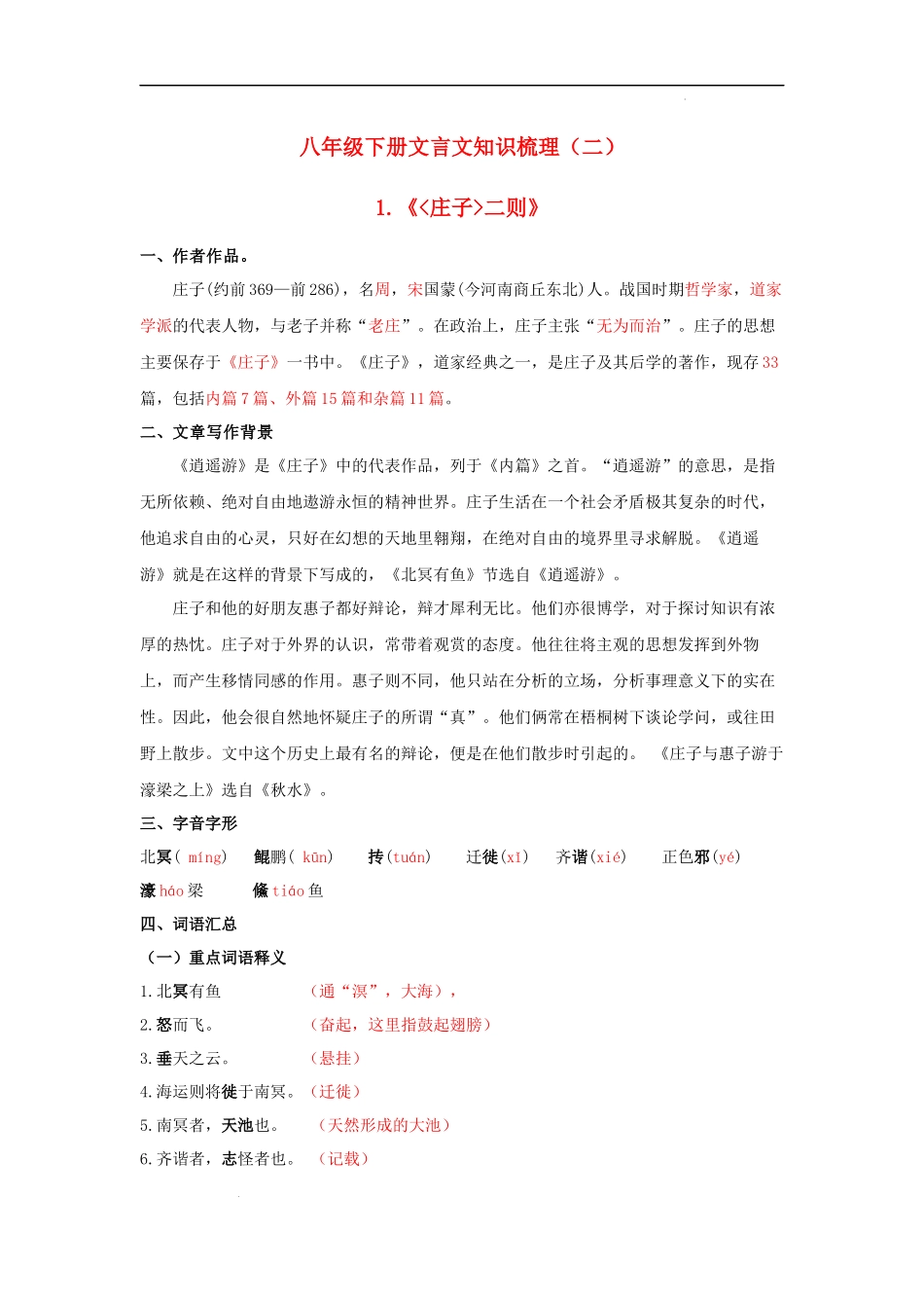 专题25 八年级下册文言文知识点梳理（二）.docx_第1页