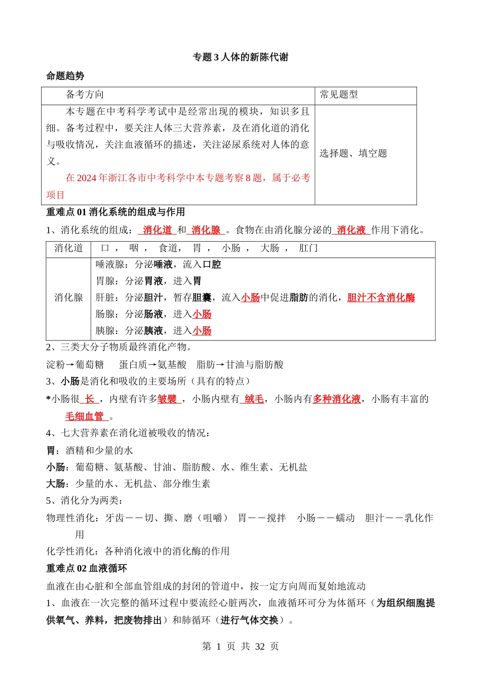 专题3 人体的新陈代谢 .docx_第1页