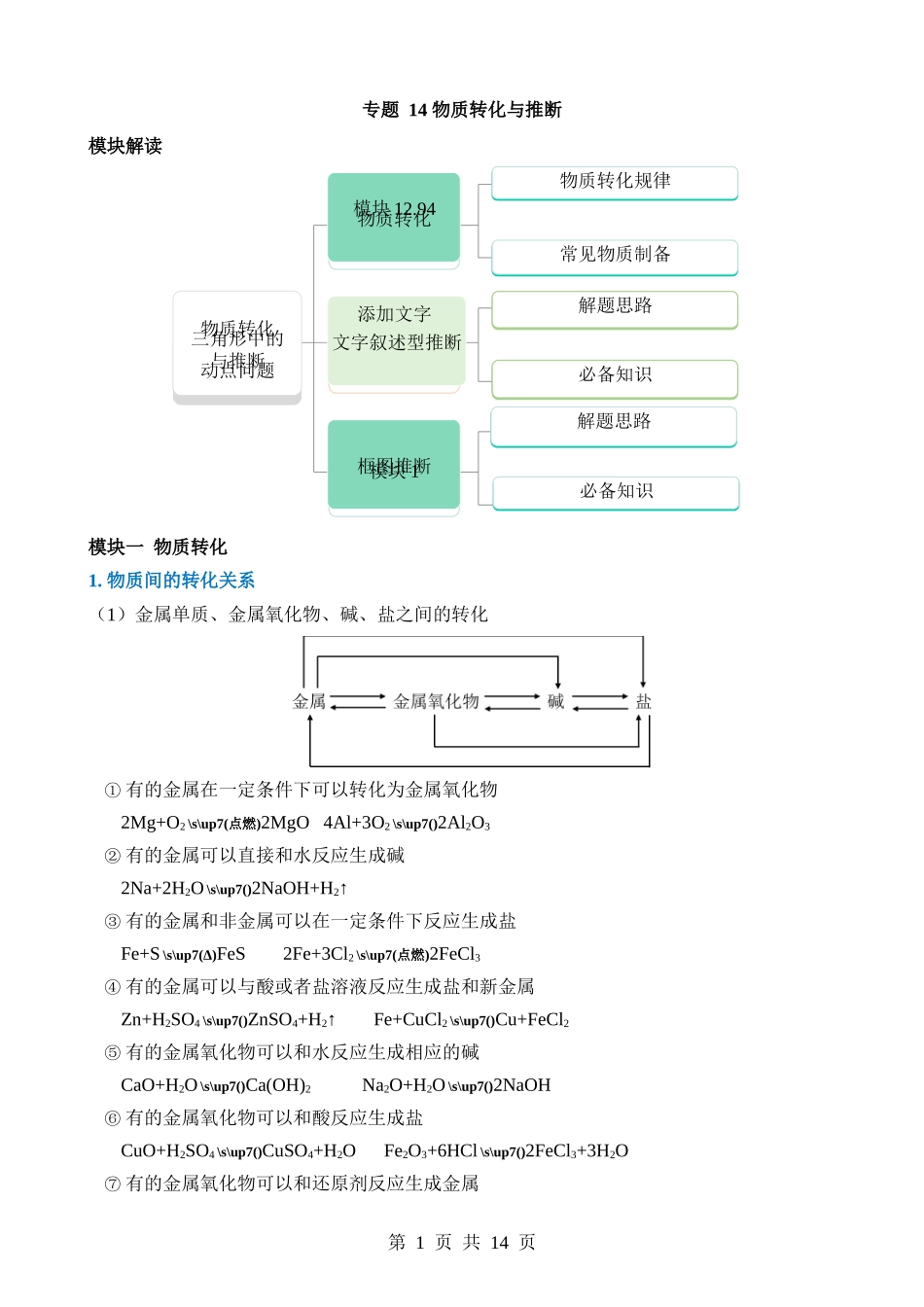 专题14 物质转化与推断.docx_第1页