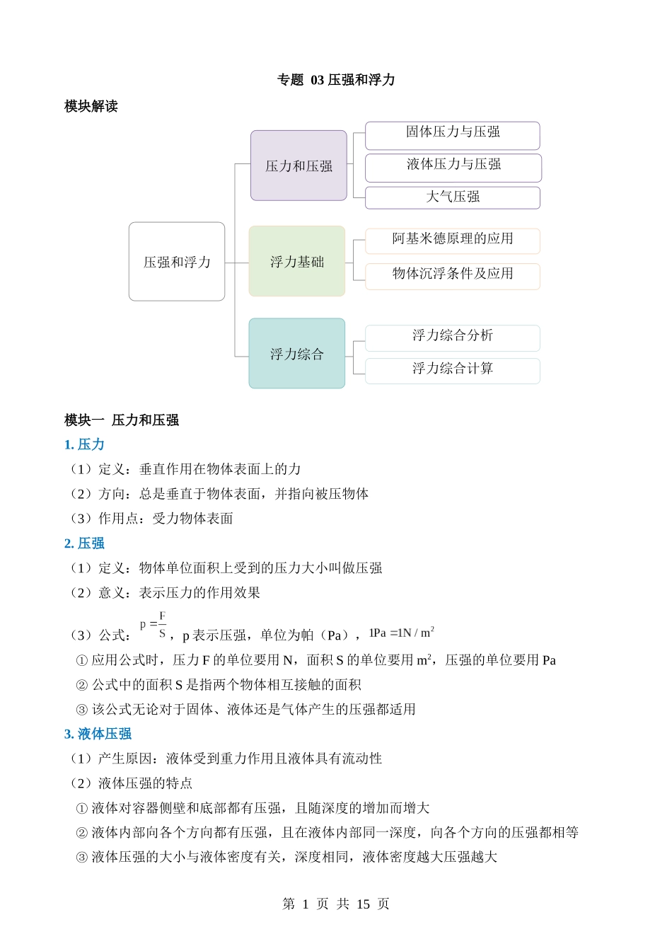 专题03 压强和浮力.docx_第1页