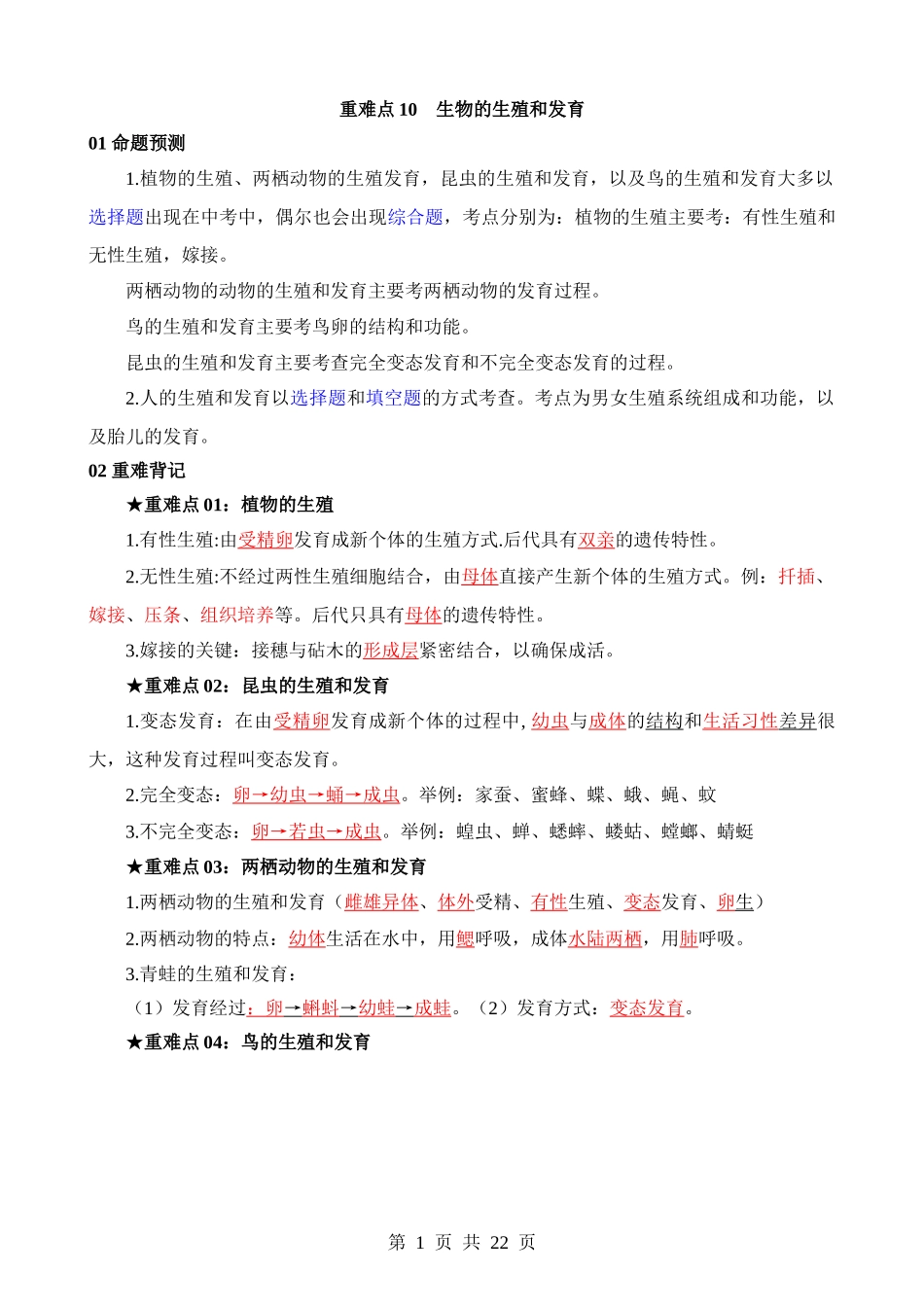 重难点10 生物的生殖和发育.docx_第1页