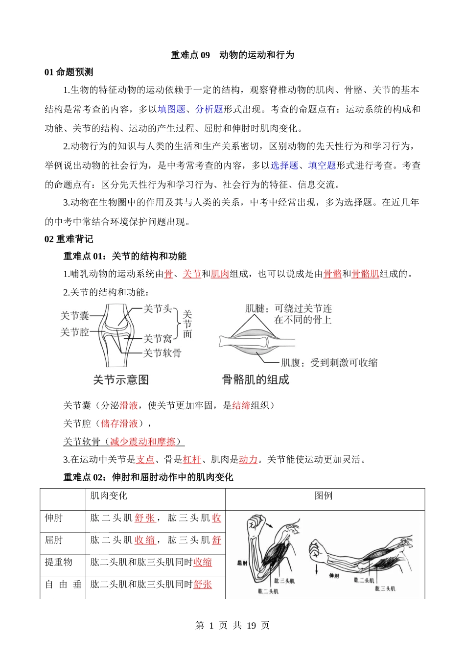 重难点09 动物的运动和行为.docx_第1页