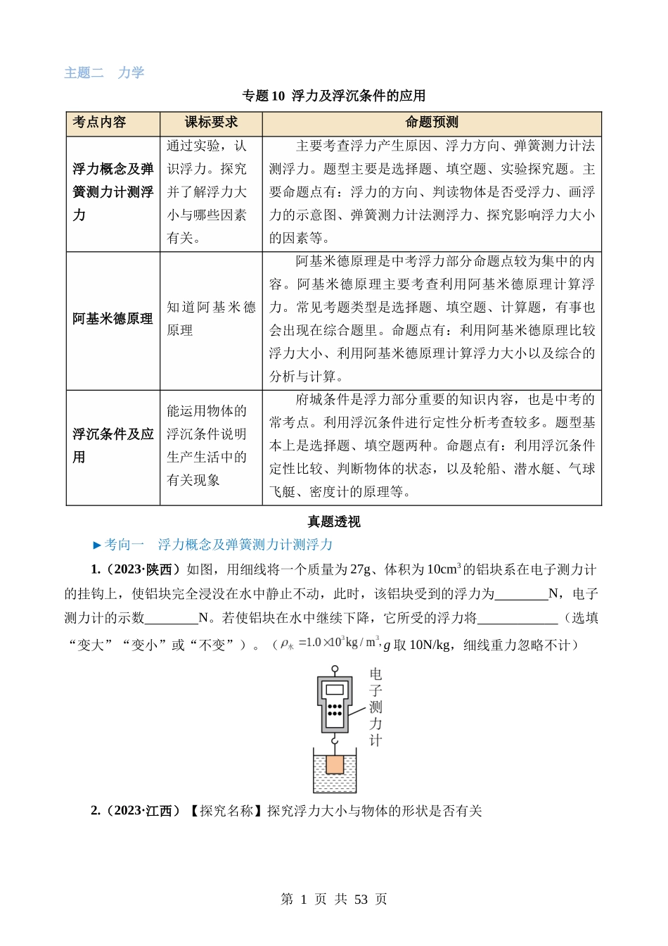 专题10 浮力及浮沉条件的应用.docx_第1页