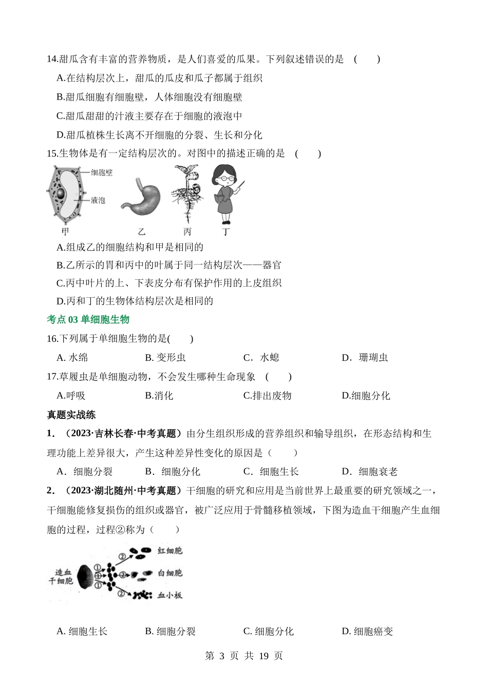 专题03 细胞怎样构成生物体（练习）.docx_第3页