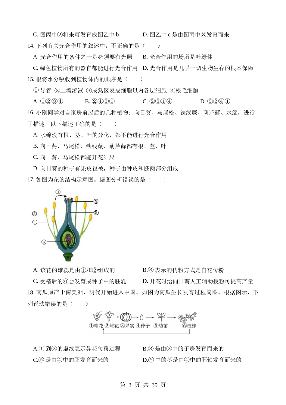 测试03 生物圈中的绿色植物.docx_第3页