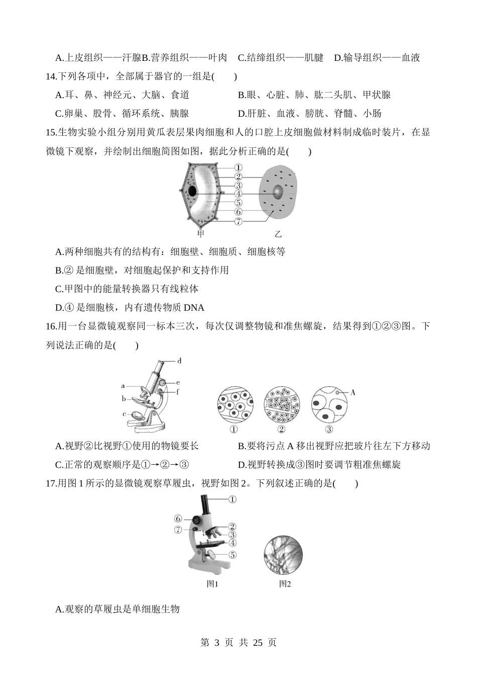 测试02 生物体的结构层次.docx_第3页