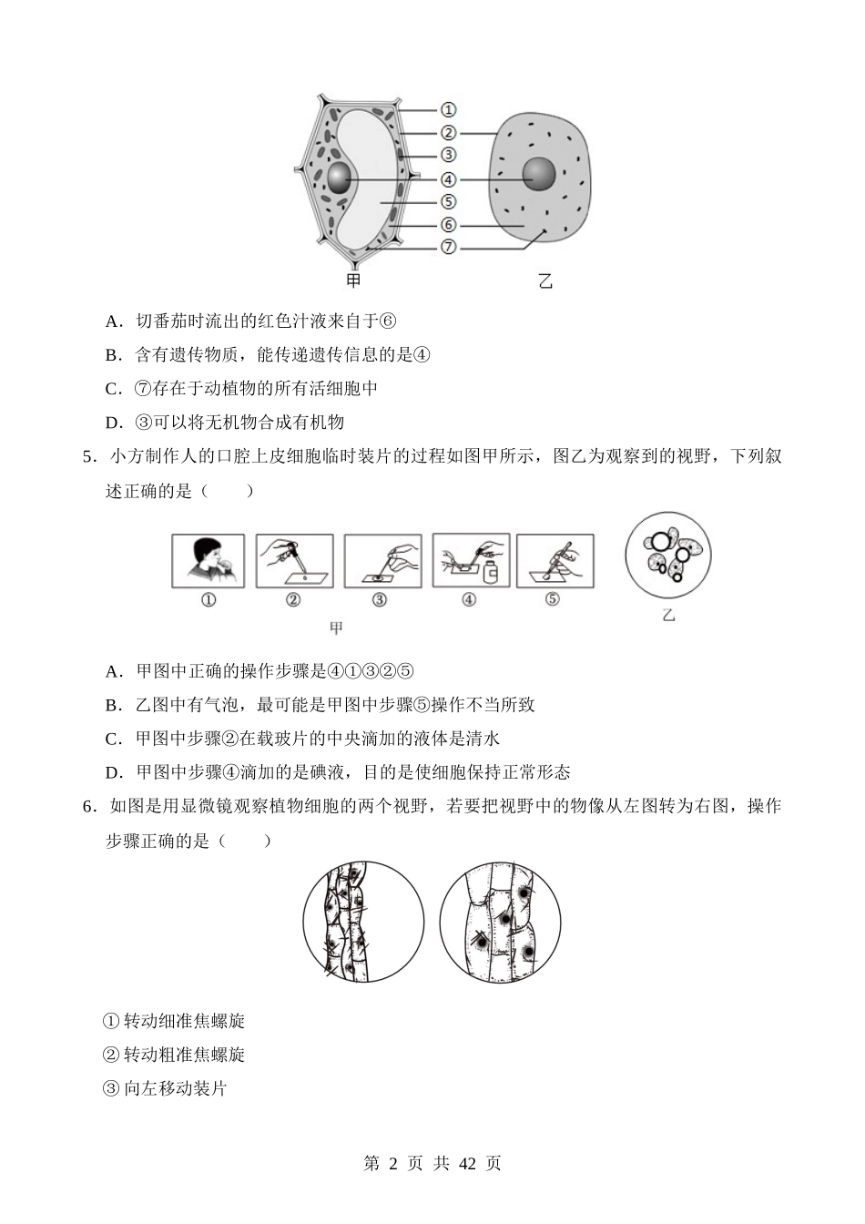 专题01 生物体的结构层次（测试）.docx_第2页