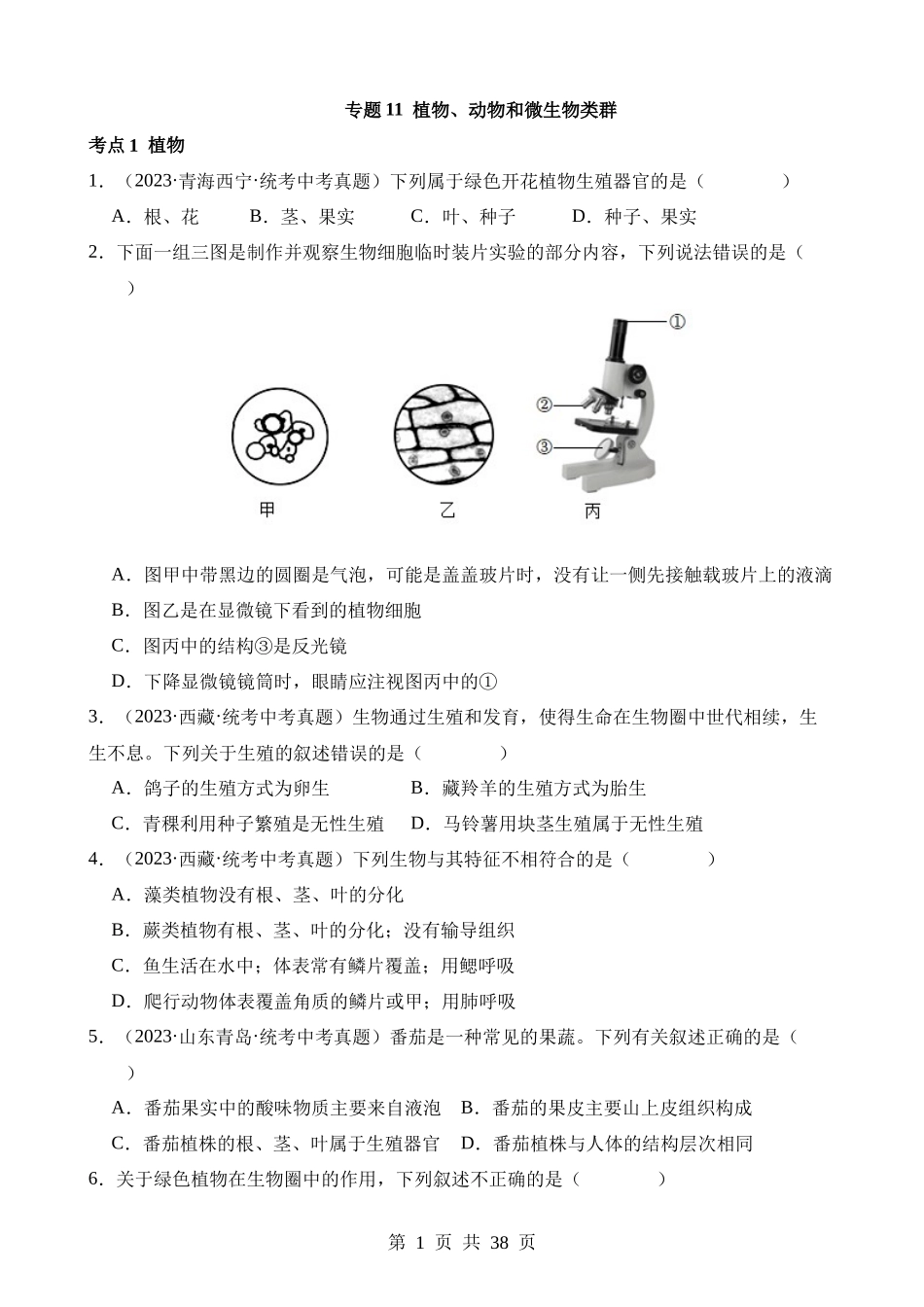 专题11 植物、动物和微生物类群（第3期）.docx_第1页