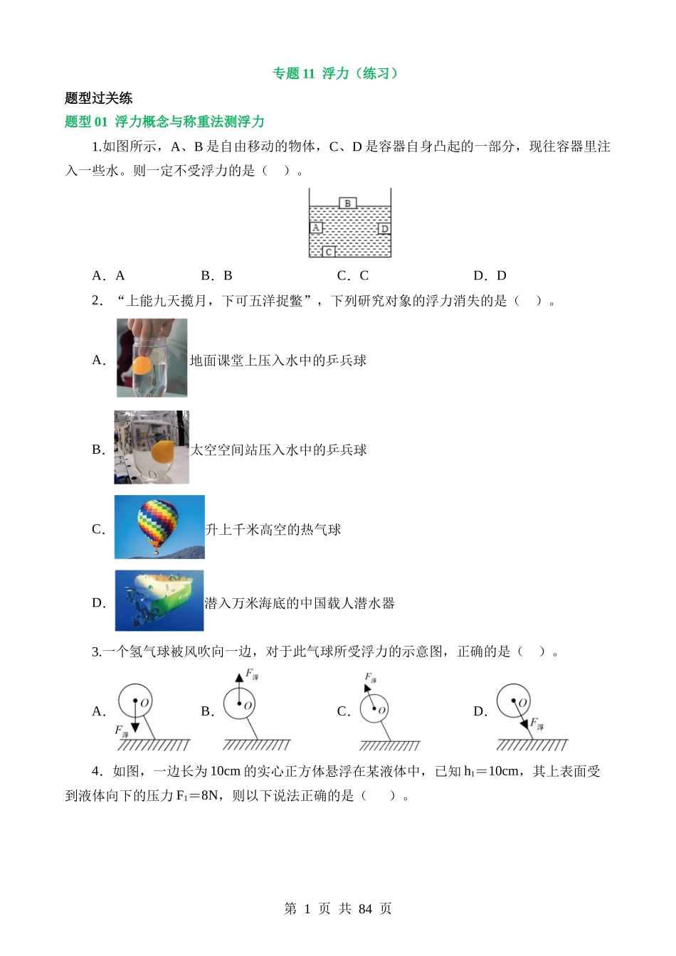 专题11 浮力（7大题型）（练习）.docx_第1页