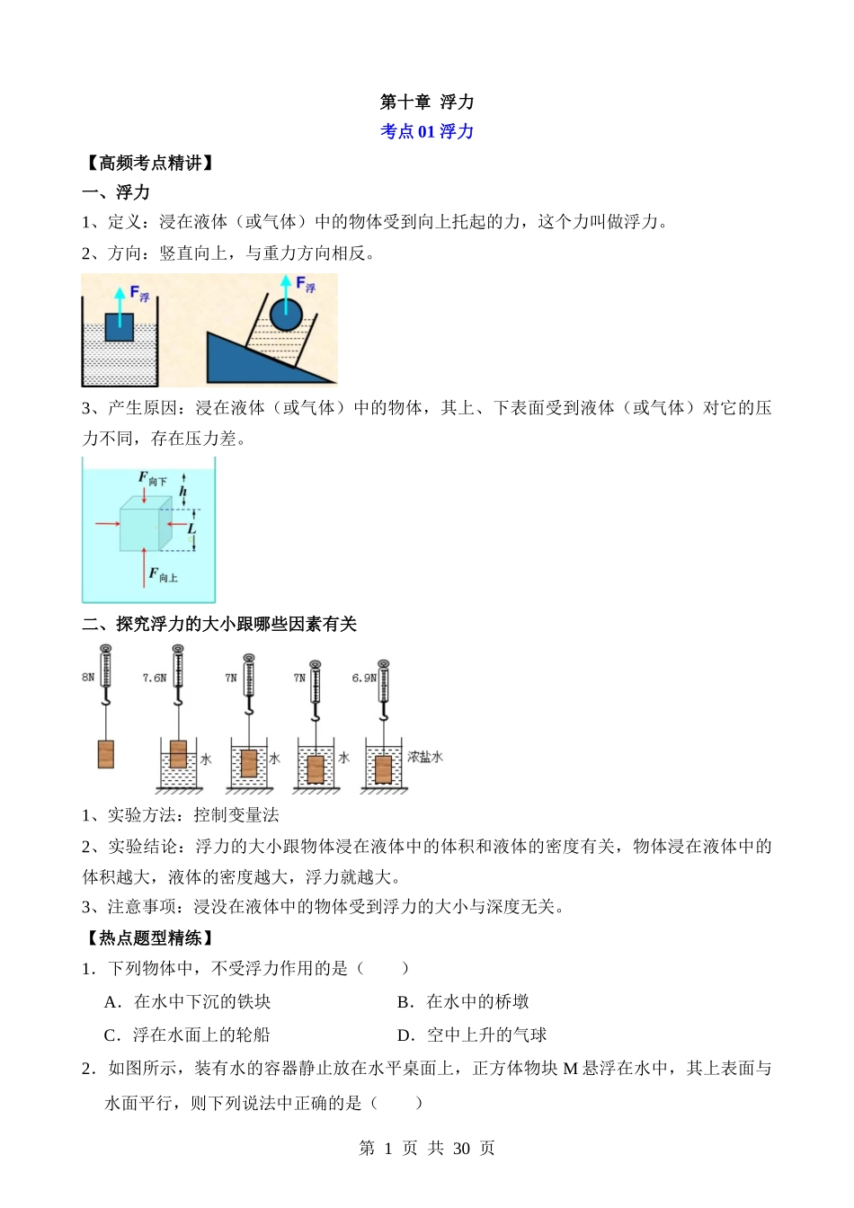 第10章 浮力（核心考点讲练）.docx_第1页