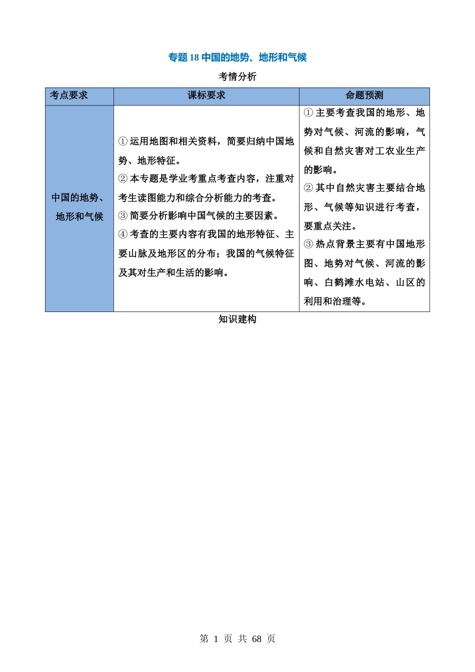 专题18  中国的地势、地形和气候（讲义）.docx_第1页