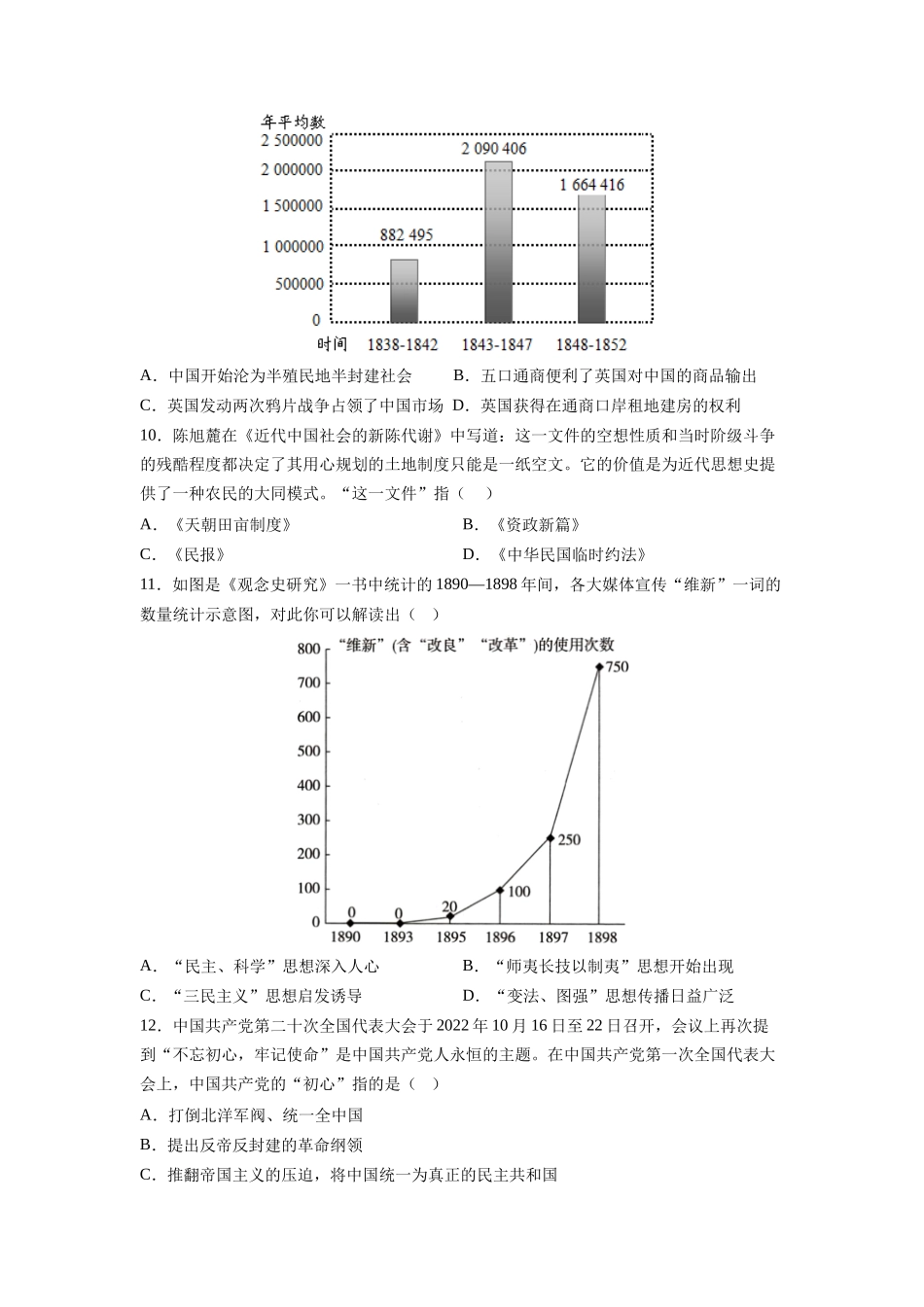 历史（全国通用）-2024年中考一轮复习测试卷（考试版）A4.docx_第3页