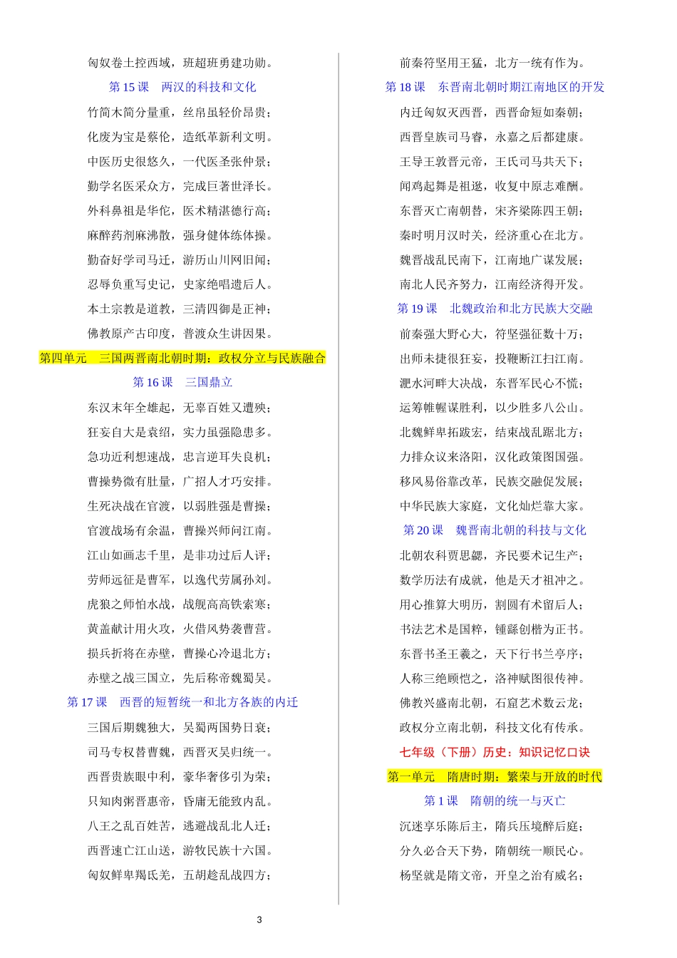 初中历史：129个顺口溜(全六册)已发.docx_第3页