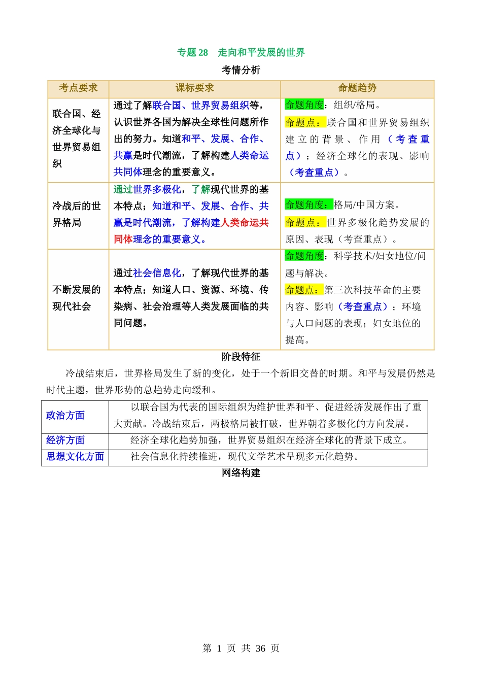 专题28 走向和平发展的世界（讲义）.docx_第1页