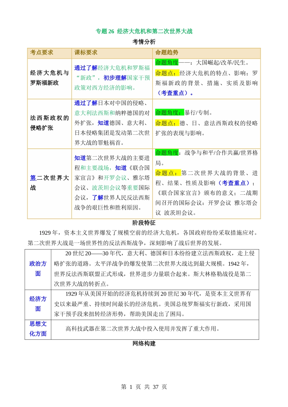 专题26 经济大危机和第二次世界大战（讲义）.docx_第1页