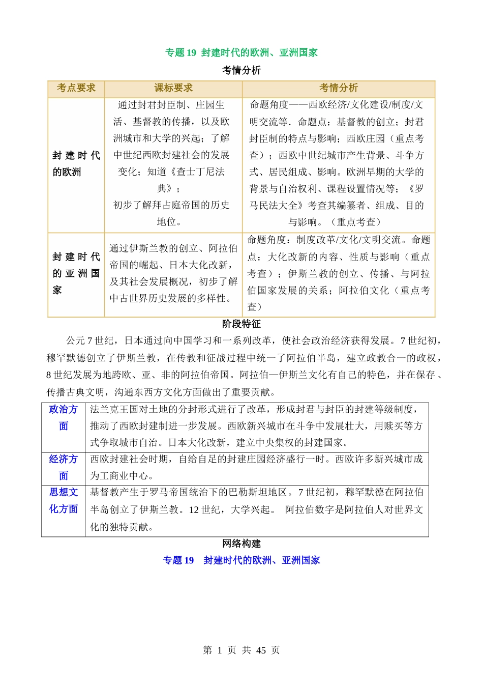 专题19 封建时代的欧洲、亚洲国家（讲义）.docx_第1页