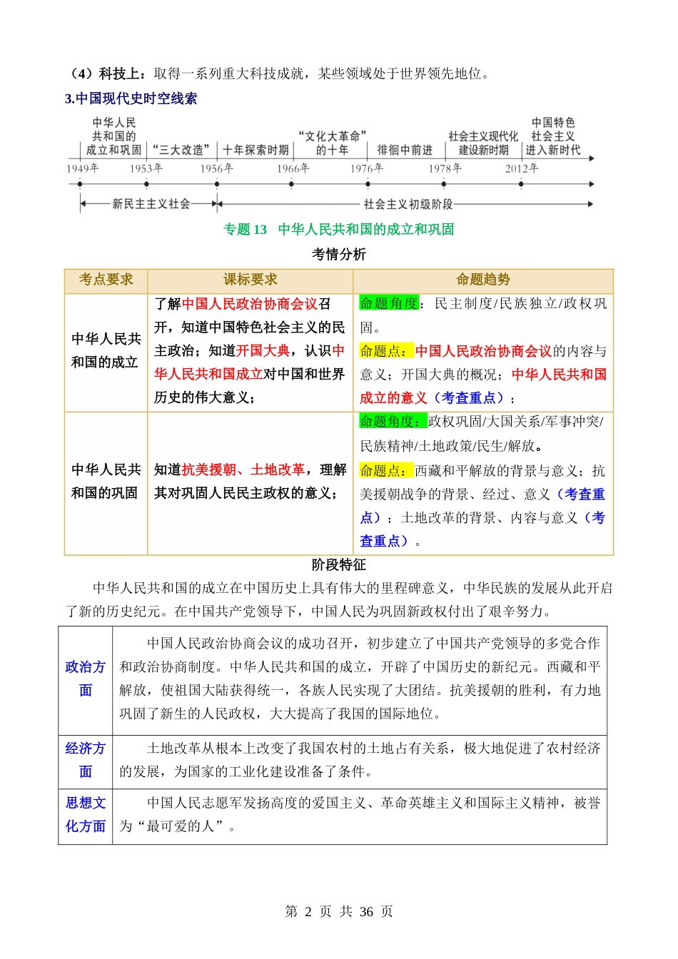 专题13 中华人民共和国的成立和巩固（讲义）.docx_第2页