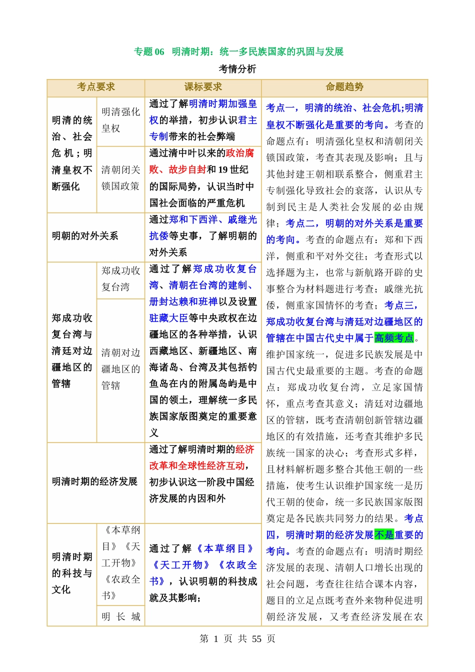 专题06 明清时期：统一多民族国家的巩固与发展（讲义）.docx_第1页