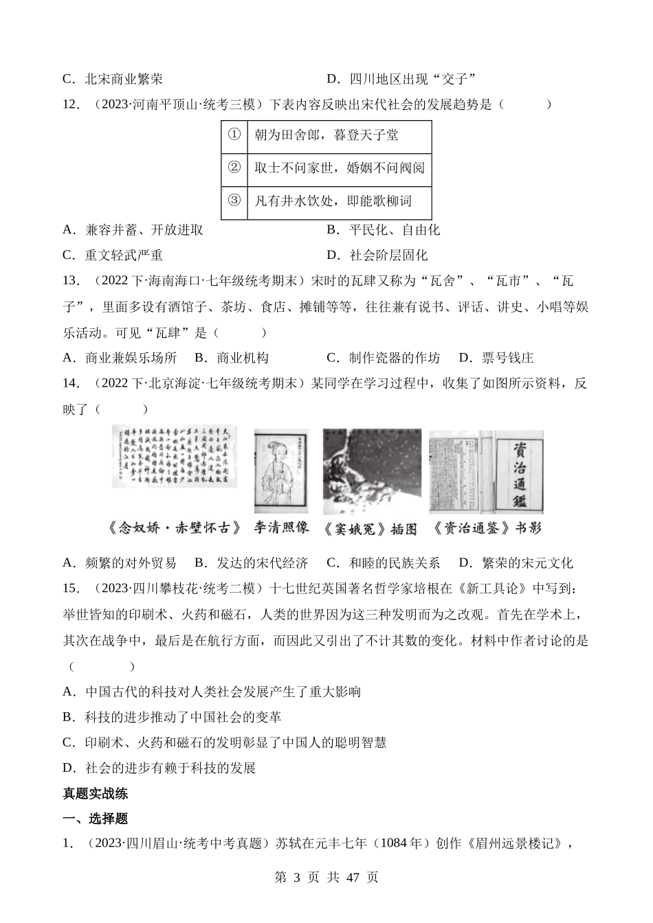 专题05 辽宋夏金元时期：民族关系发展和社会变化（练习）.docx_第3页