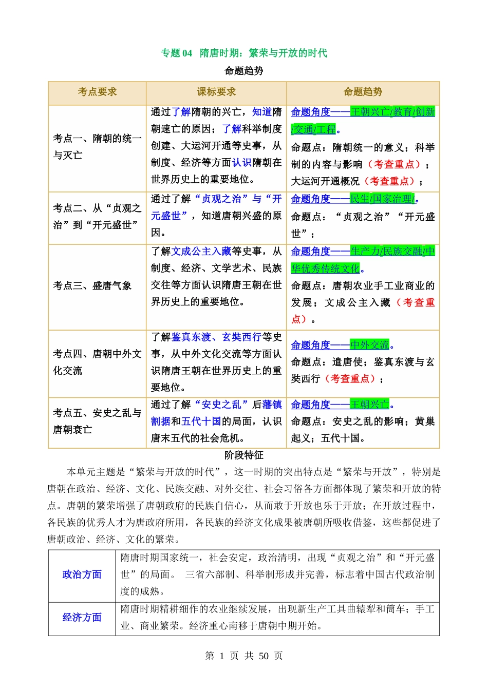 专题04 隋唐时期：繁荣与开放的时代（讲义）.docx_第1页