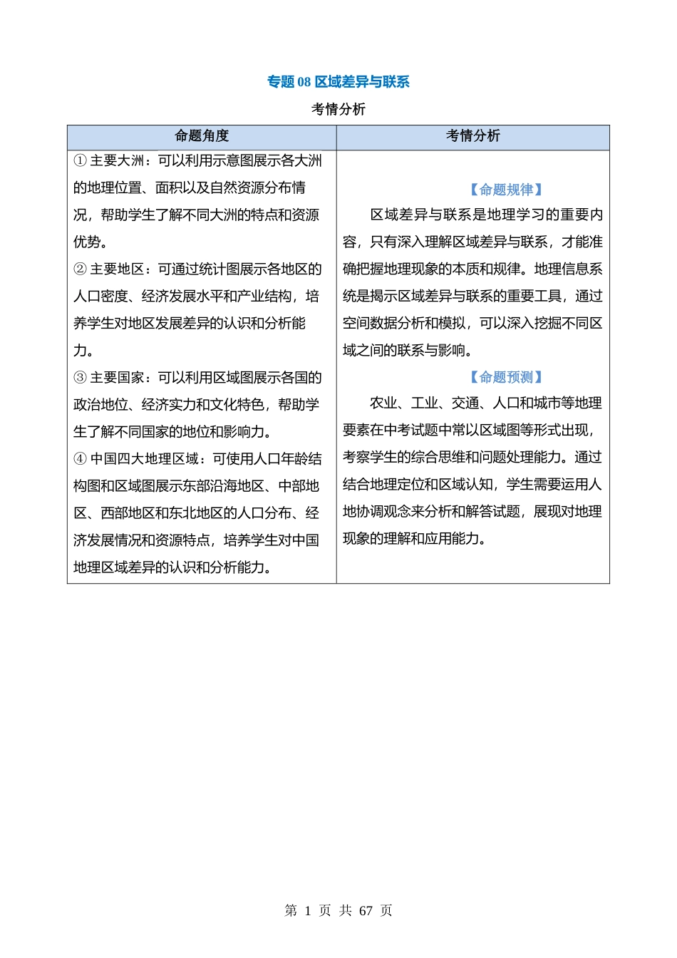 专题08 区域差异与联系（讲义）.docx_第1页