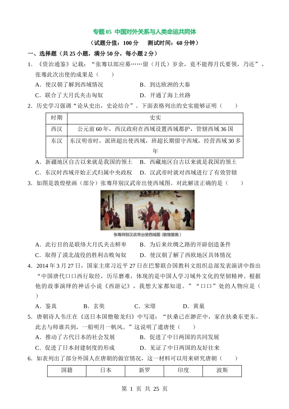 专题05 中国对外关系与人类命运共同体（测试）.docx_第1页