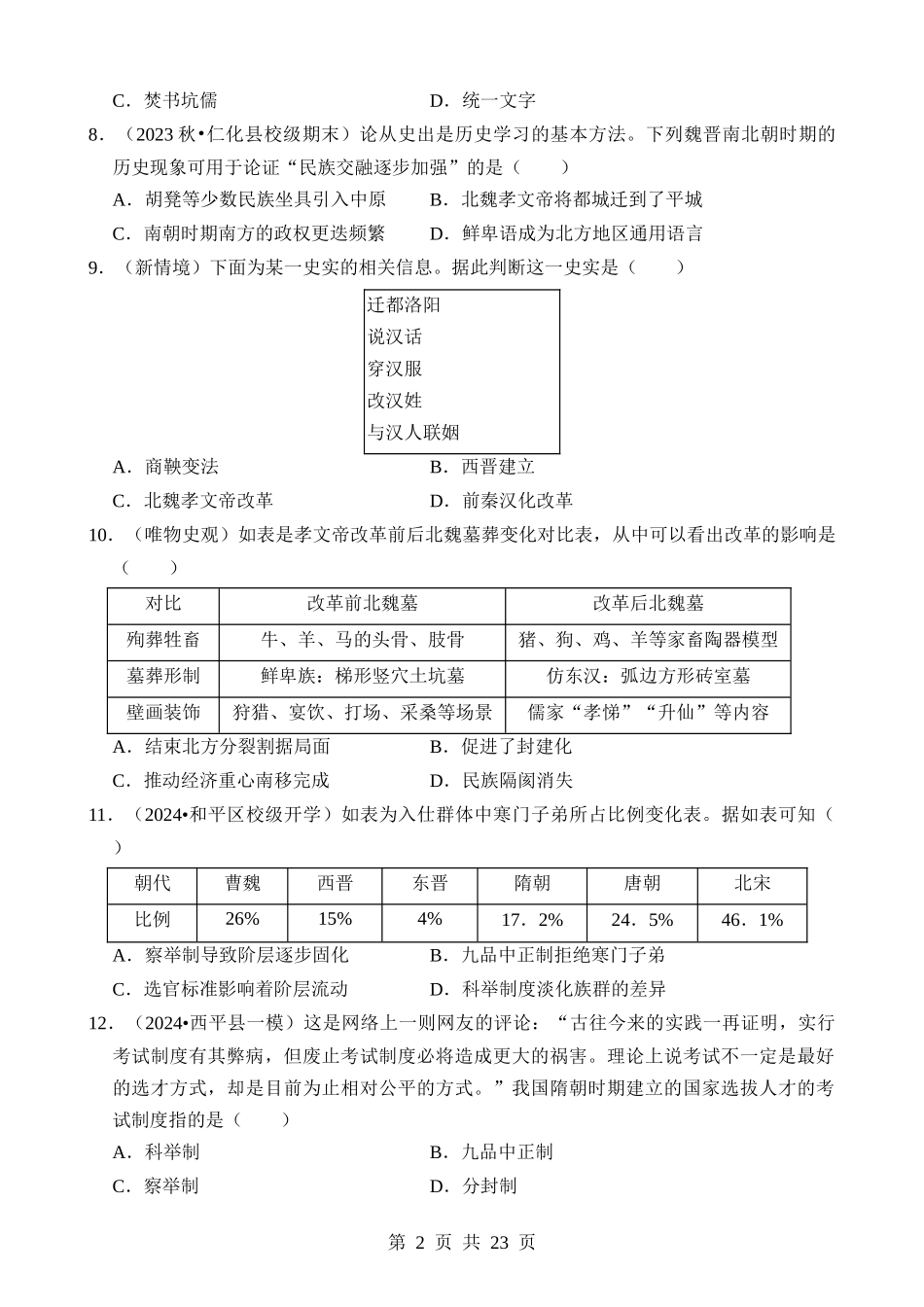 专题01 家国同构下的中国古代政治（测试）.docx_第2页