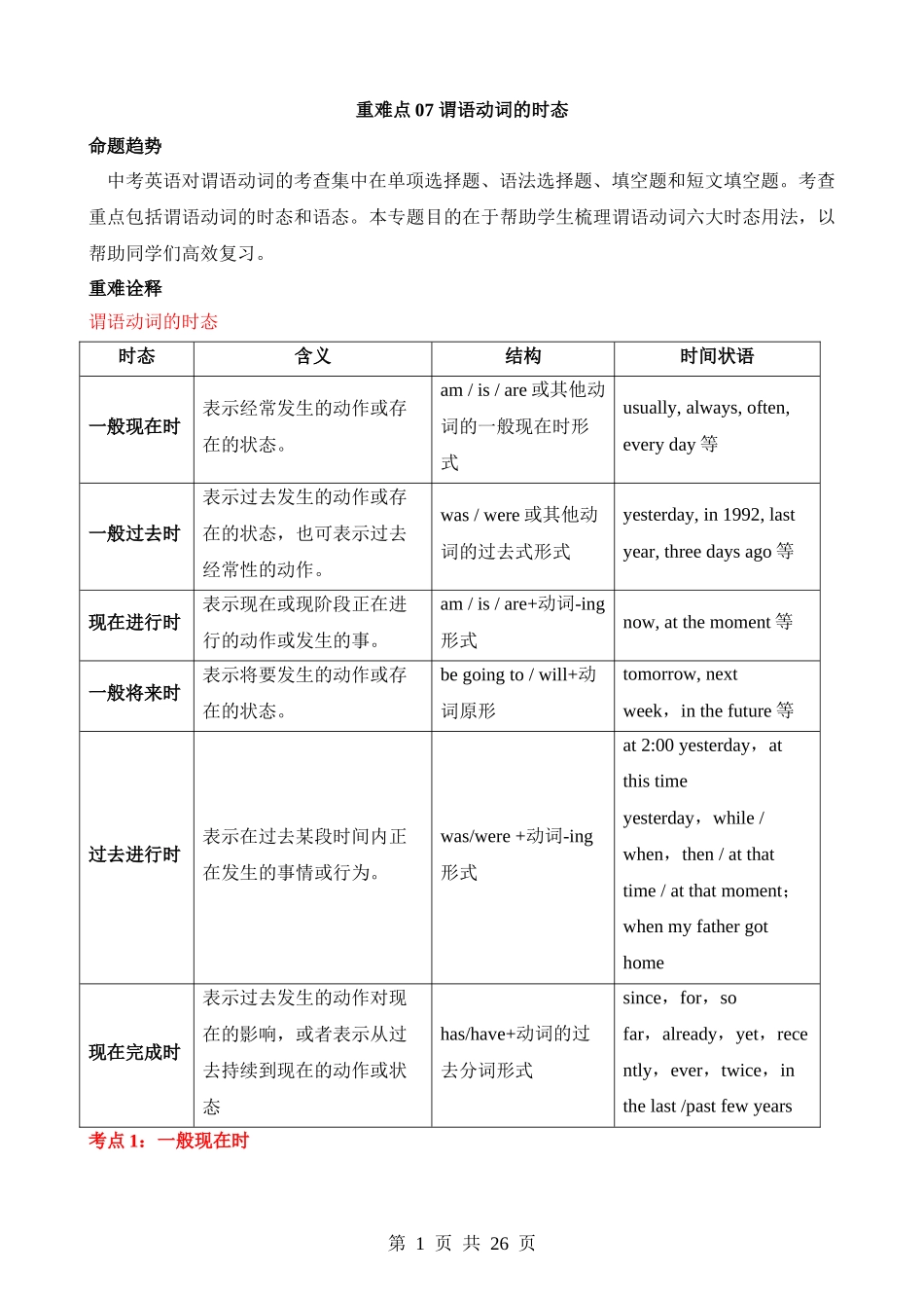 重难点07 谓语动词的时态.docx_第1页